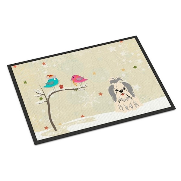 Carolines Treasures Christmas Presents Between Friends Shih Tzu Silver White Indoor or Outdoor Mat, 24 x 0.25 x 36 in. BB2557JMAT - main